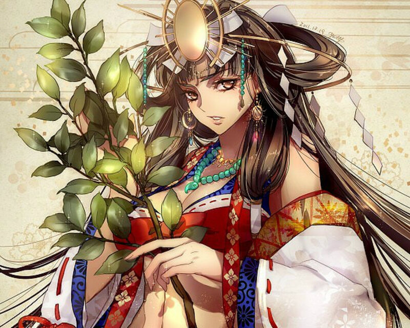 Anime Woman Holding Branch — Red