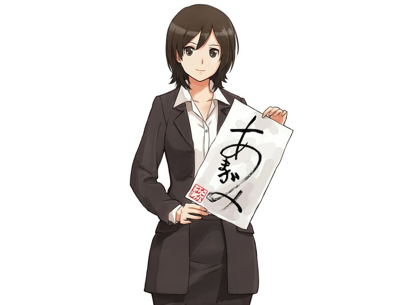 anime woman holding calligraphy paper