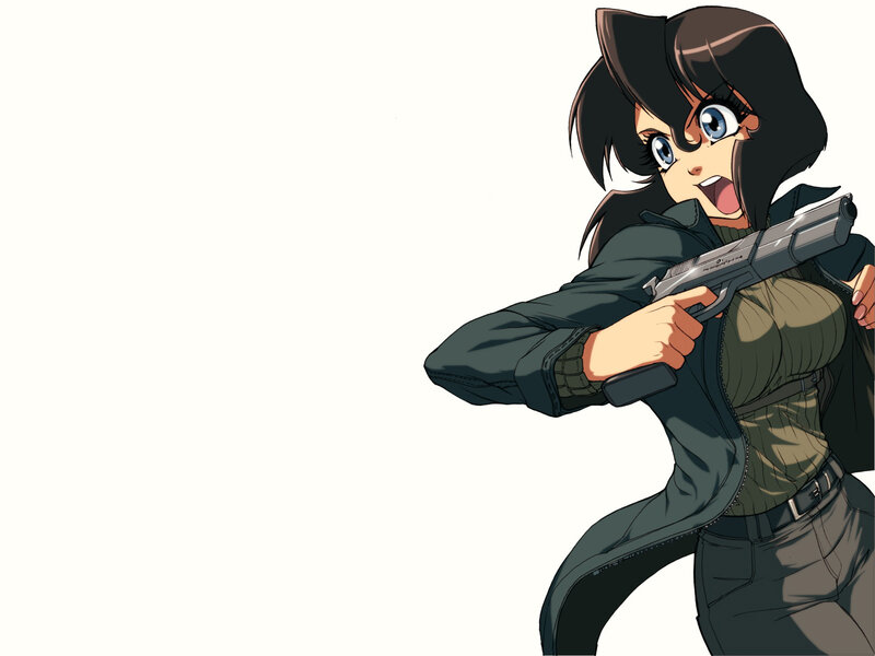 Anime Woman Holding Gun — Black, Action
