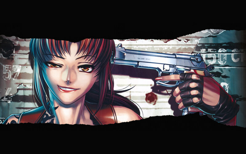 Anime Woman Holding Gun — Blue, Dramatic, Manga, Bloodstain