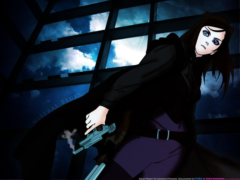 Anime Woman Holding Gun — Blue, Dramatic