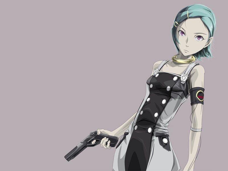 Anime Woman Holding Gun — Gray, Serious