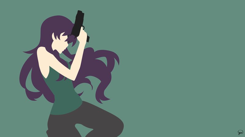 Anime Woman Holding Gun — Green