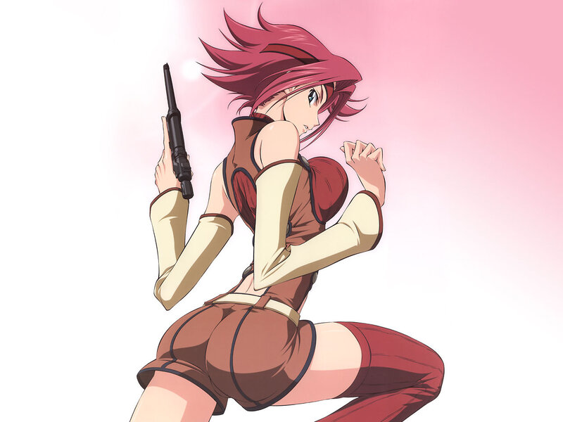 Anime Woman Holding Gun — Pink, Dynamic