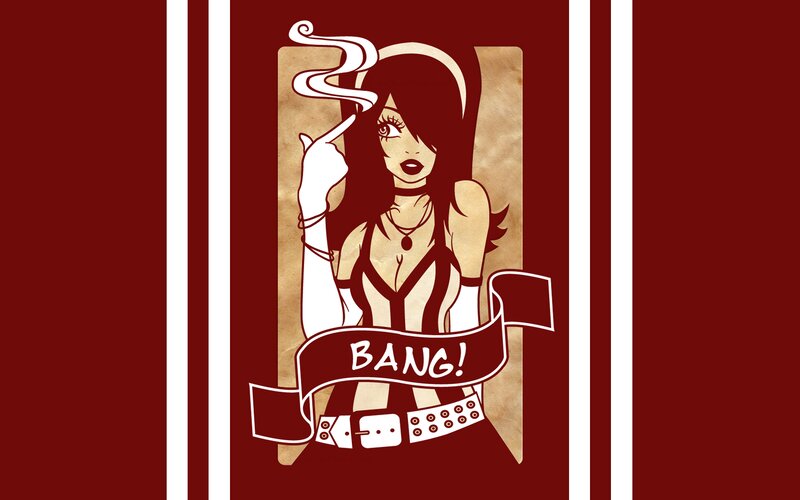 Anime Woman Holding Gun — Red, Dramatic, Manga