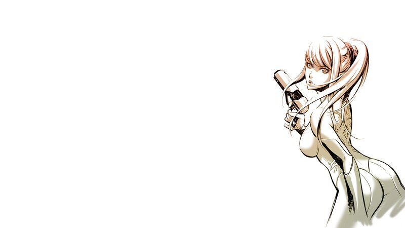 Anime Woman Holding Gun — White, Dramatic, Manga, Long Hair