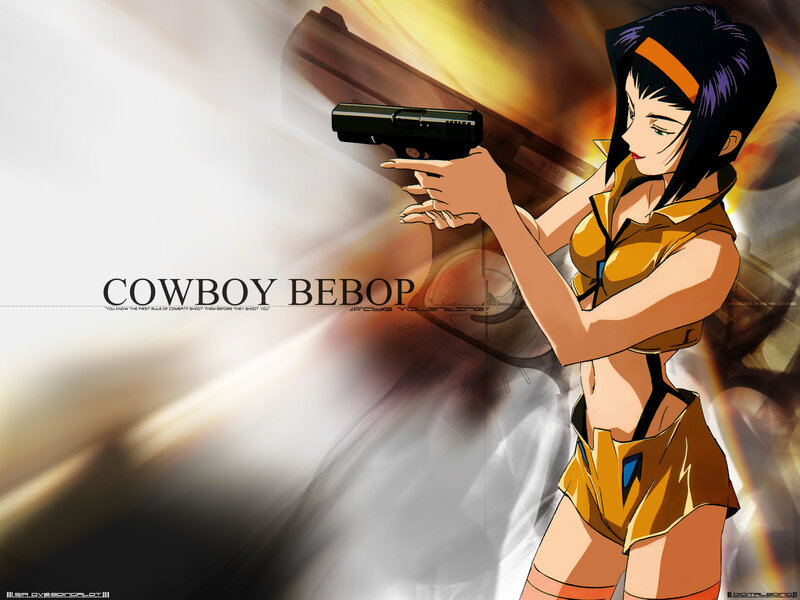 Anime Woman Holding Gun — Yellow, Dramatic