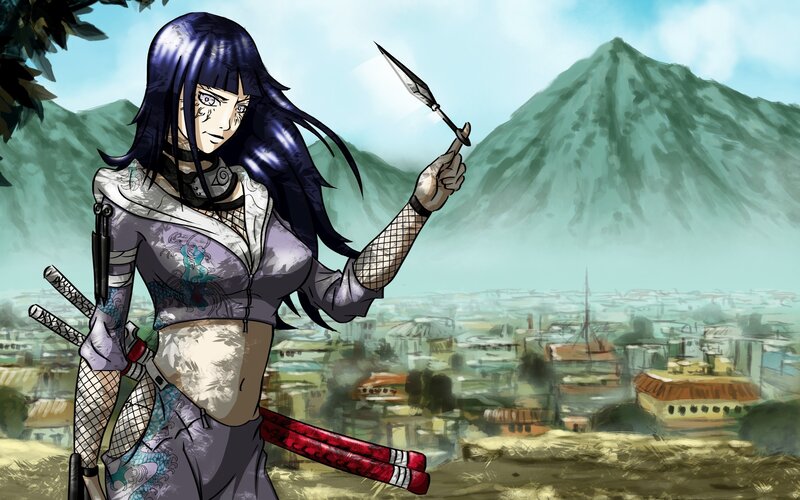 Anime Woman Holding Kunai — Purple, Dramatic