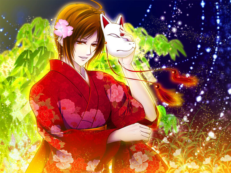 Anime Woman Holding Mask — Red