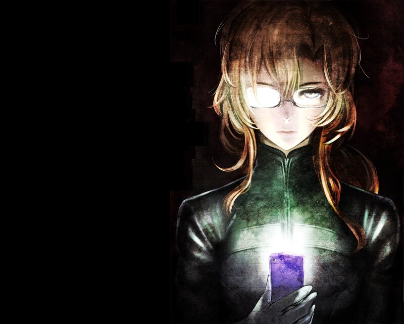 Anime Woman Holding Phone — Black
