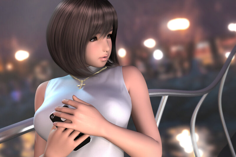 Anime Woman Holding Phone