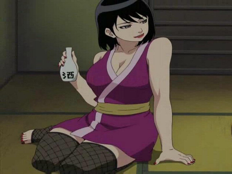 anime woman holding sake bottle