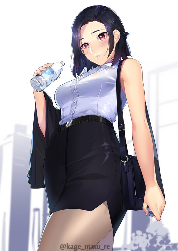 Anime Woman Holding Water Bottle