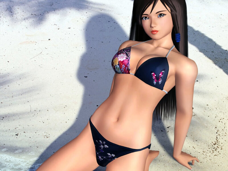 anime woman in bikini on beach