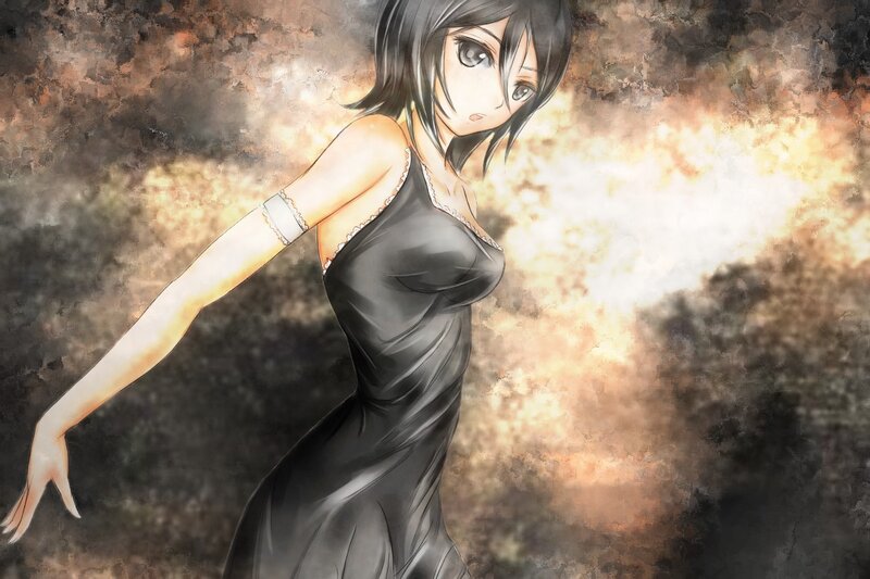 Anime Woman in Black Dress — Dramatic, Digital Art, Arm Band