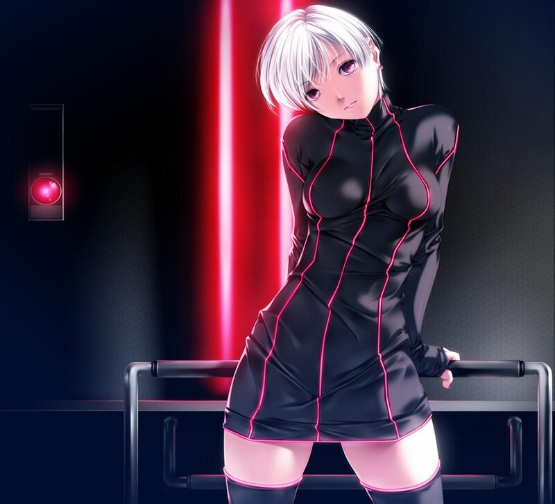 Anime Woman in Black Dress — Dramatic, Night, Digital Art, Red Light