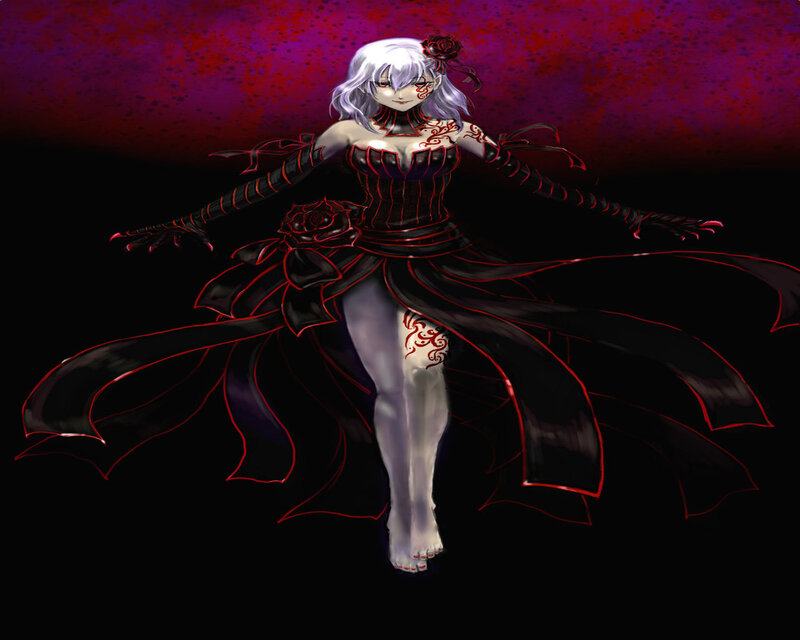 Anime Woman in Black Dress — Dramatic