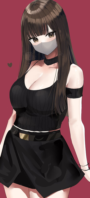 Anime Woman in Black Dress — Neutral, Digital Art, Mask