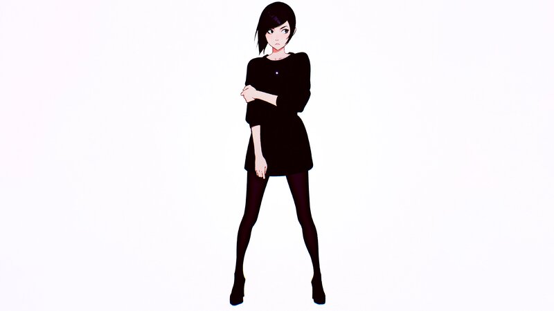 Anime Woman in Black Dress — Neutral, Tights