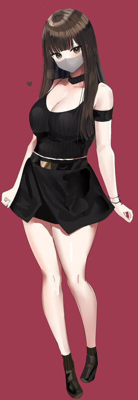 Anime Woman in Black Outfit — Neutral, Digital Art, Mask