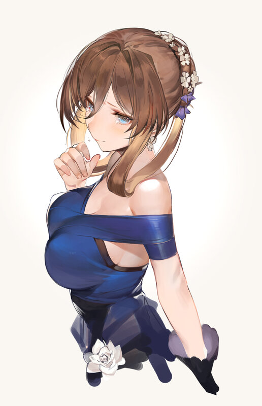 Anime Woman in Blue Dress — Calm, Digital Art