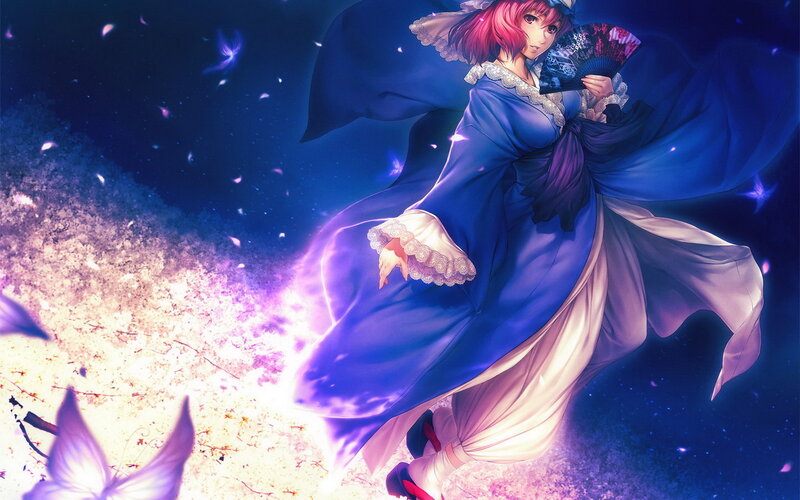 Anime Woman in Blue Dress — Dramatic, Night