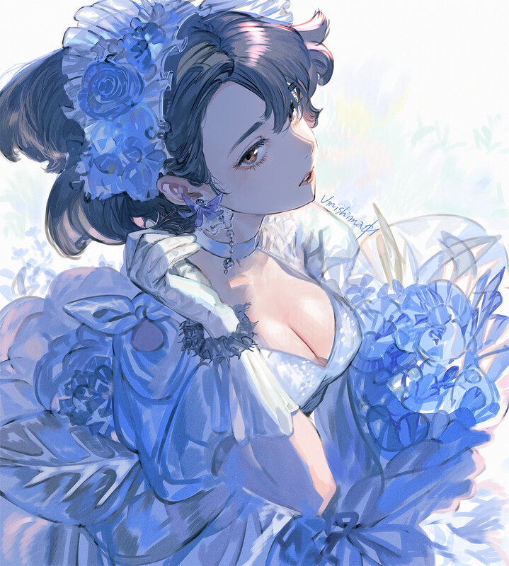 Anime Woman in Blue Dress — Serene, Afternoon