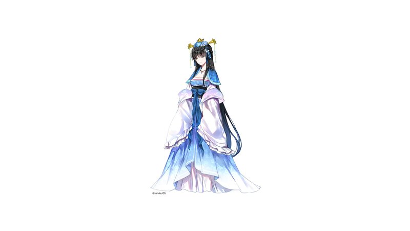 Anime Woman in Blue Dress — Serene, Digital Art