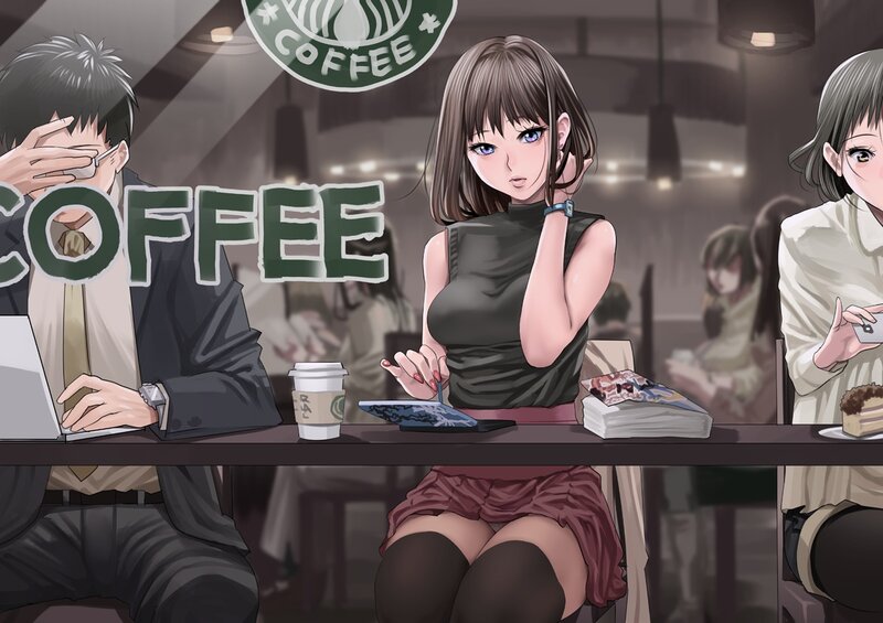 Anime Woman in Cafe