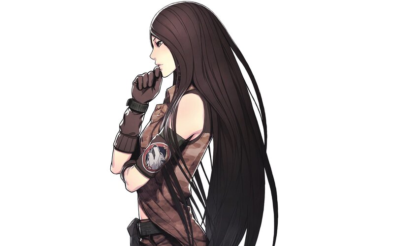 anime woman in camouflage