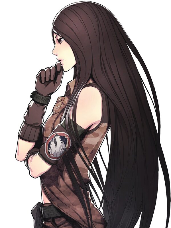 anime woman in camouflage