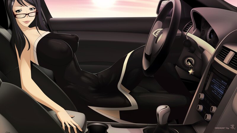 anime woman in car interior