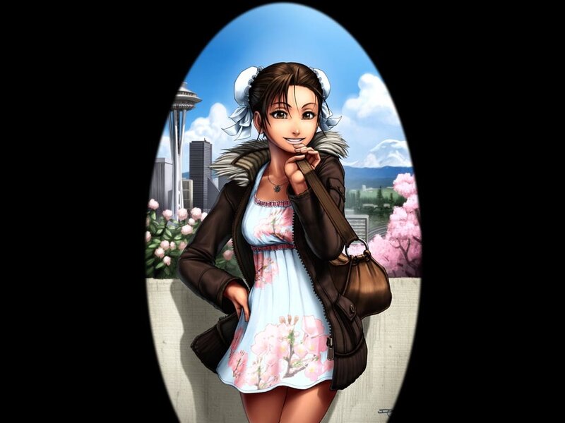 Anime Woman in City