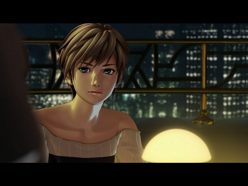 anime woman in city view