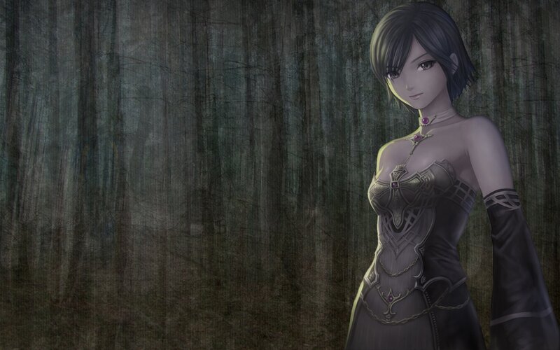 anime woman in dark forest