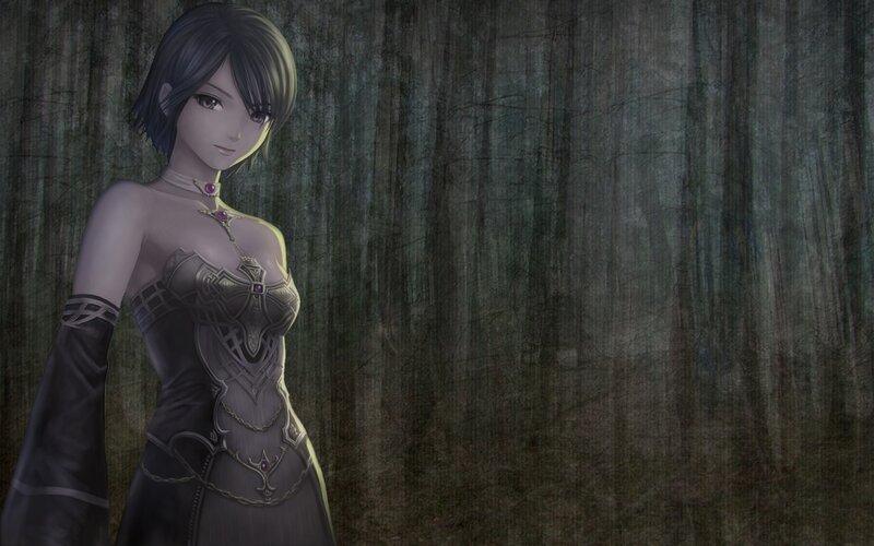 anime woman in dark forest