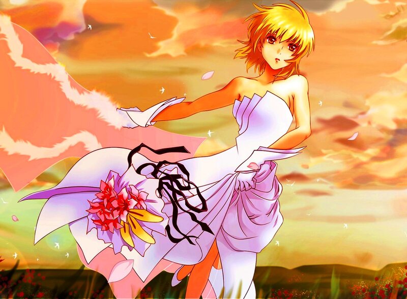 Anime Woman in Dress — Orange, Dramatic, Sunset