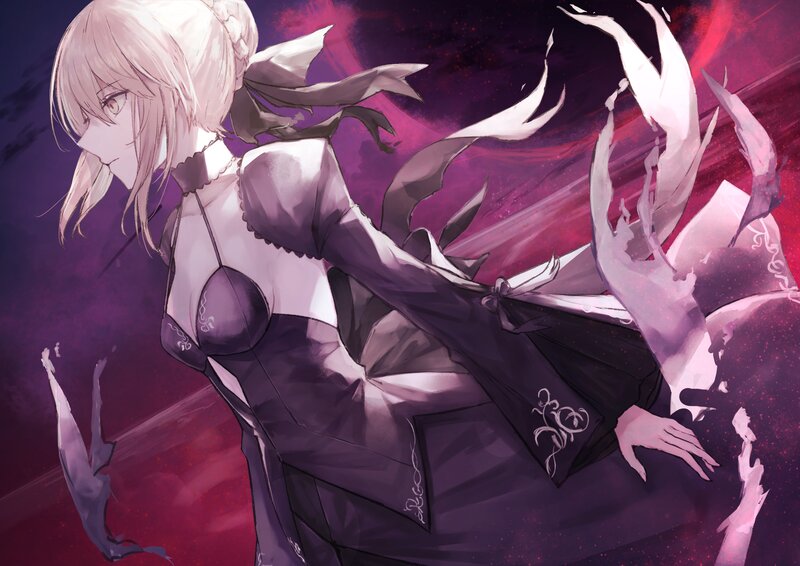 Anime Woman in Dress — Purple, Dramatic, Digital Art