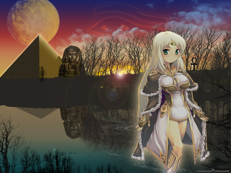 Anime woman in Egyptian landscape