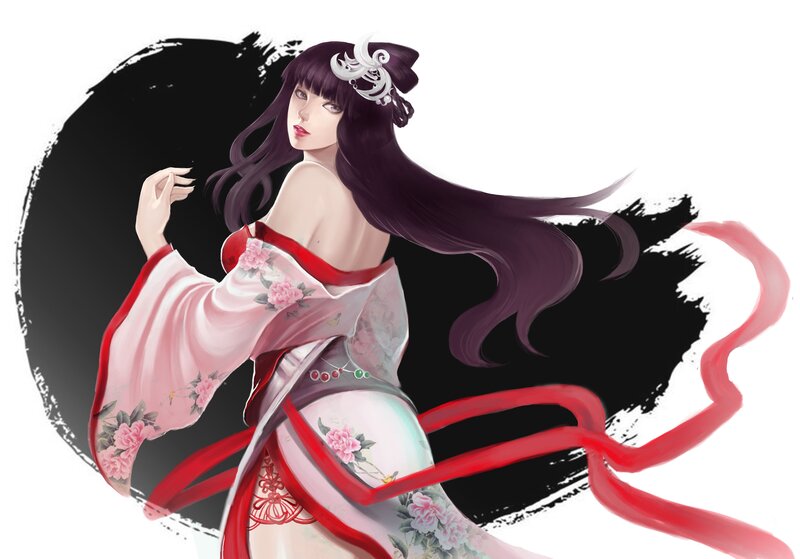 anime woman in floral kimono