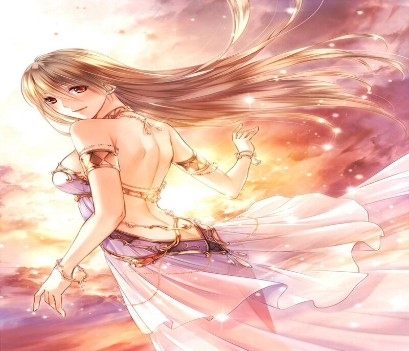 Anime Woman in Flowing Dress — Pink