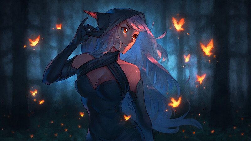 Anime Woman in Forest — Blue