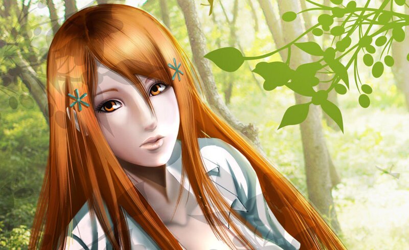 Anime Woman in Forest — Orange