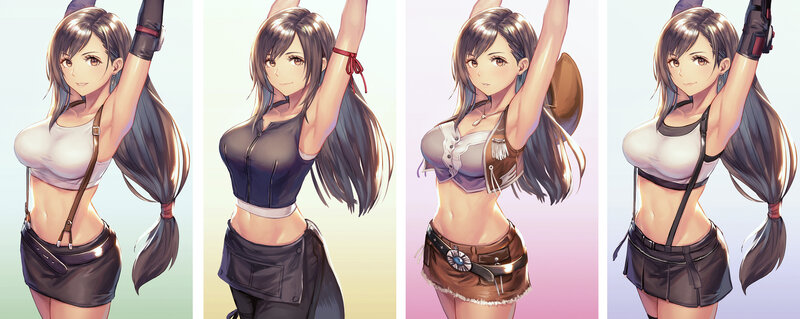 Anime Woman in Four Outfits
