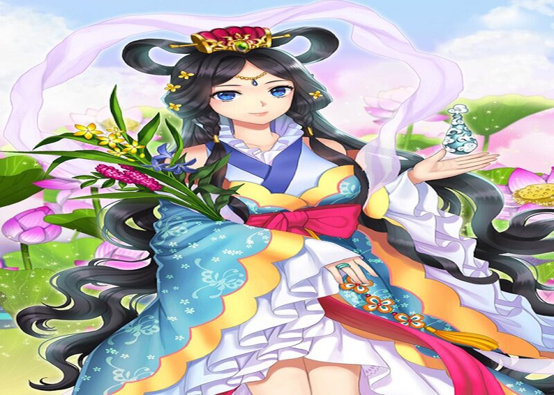 Anime Woman in Garden — Blue
