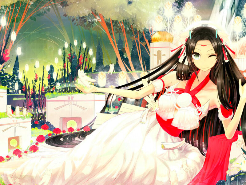 Anime Woman in Garden — White