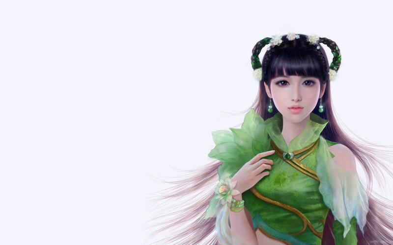 Anime Woman in Green Dress — Serene