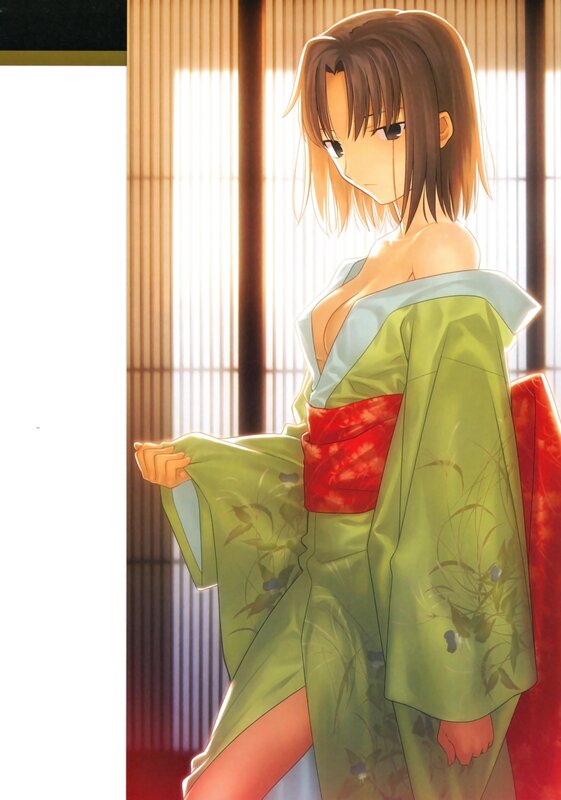 Anime woman in green kimono