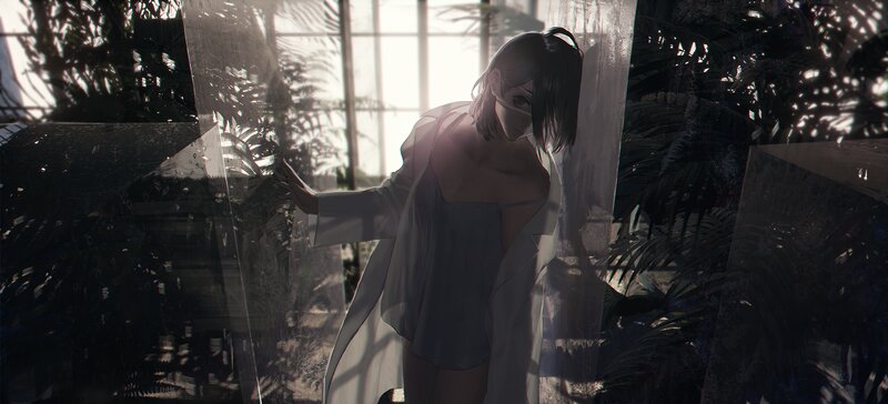 Anime Woman in Greenhouse
