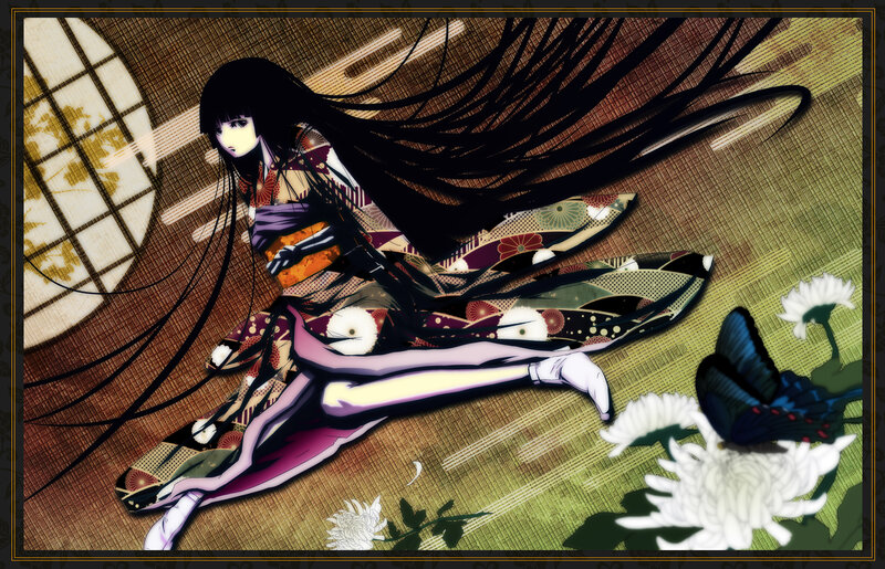Anime Woman in Kimono — Black, Dramatic, Manga